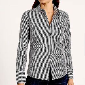 Tahari Black and White Striped Office Shirt Top